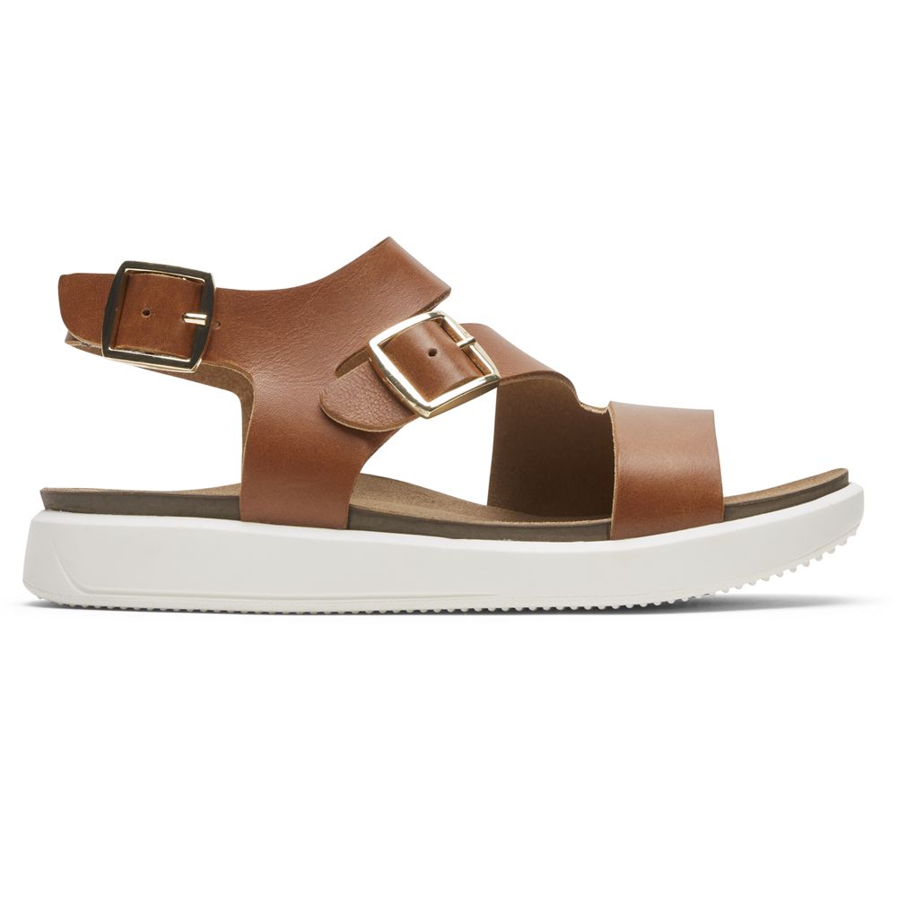 Rockport Women's Kells Bay Asymmetrical Sandals - Brown - USA (0432ZTGPH)